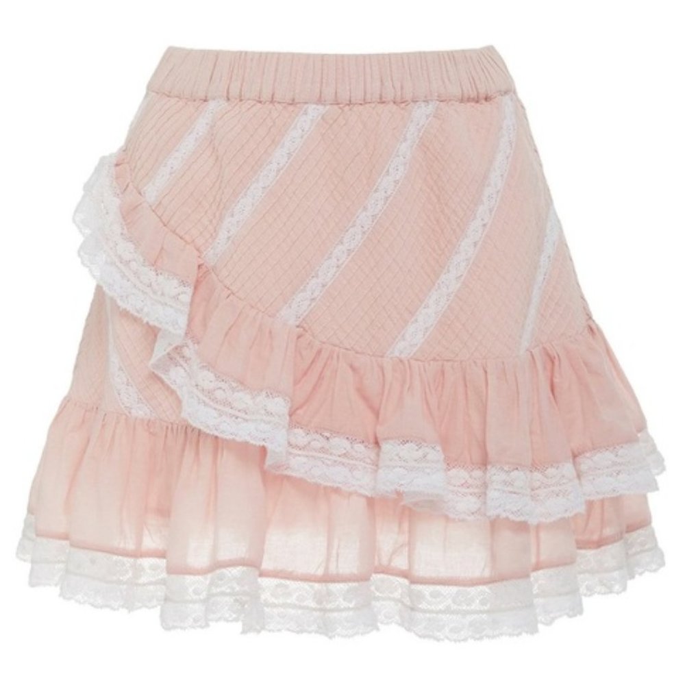 LoveShackFancy ruffle mini skirt pink eyelet lace